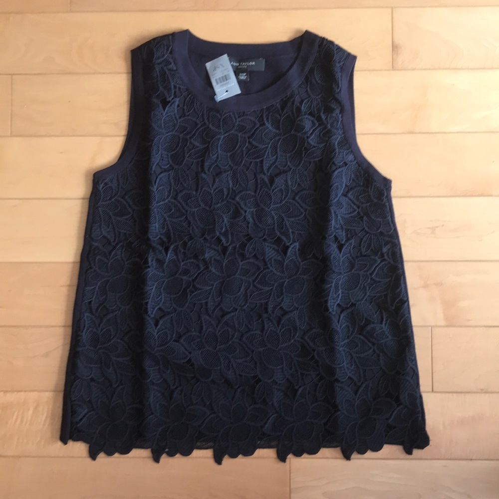 Ann Taylor Navy sleeveless lace sweater